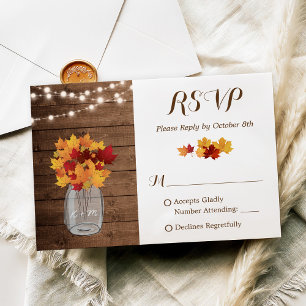 Rustikale Herbst-Lichterketten Mason Jar Hochzeit  RSVP Karte