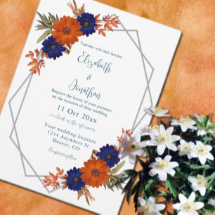 Rustikale Herbst-Orangenblauer Blumenhochzeit Einladung