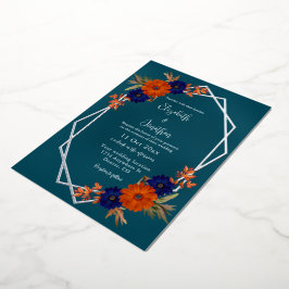 Rustikale Herbst-Orangenblauer Blumenhochzeit Folieneinladung