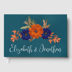Rustikale Herbst-Orangenblauer Blumenhochzeit Gästebuch