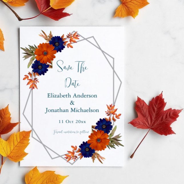 Rustikale Herbst-Orangenblauer Blumenhochzeit Save The Date (Von Creator hochgeladen)