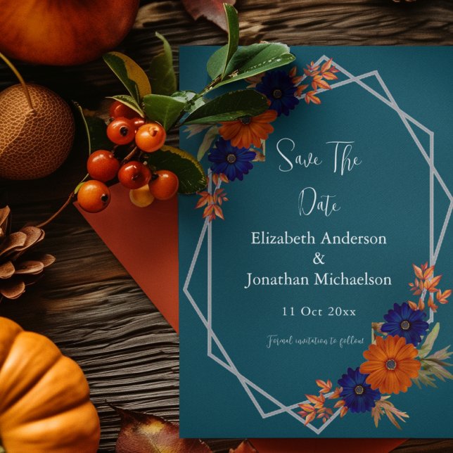 Rustikale Herbst-Orangenblauer Blumenhochzeit Save The Date (Von Creator hochgeladen)