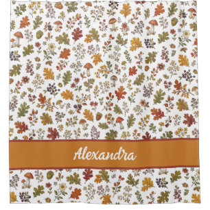 Rustikale Herbst-Pilz-Blätter-Wald-Monogramm-Name Duschvorhang