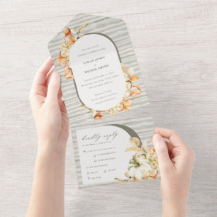 Rustikale Herbst-Pumpkin-Blumen-Bogen-Hochzeit All In One Einladung