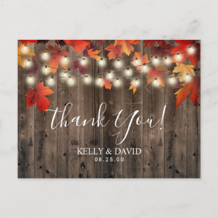 Rustikale Herbstblätter Hochzeit Dankeschön Postkarte