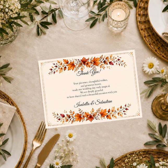 Rustikale Herbstblätter-Hochzeit Dankeskarte (Von Creator hochgeladen)