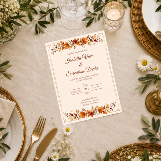 Rustikale Herbstblätter-Hochzeit Einladung (Von Creator hochgeladen)