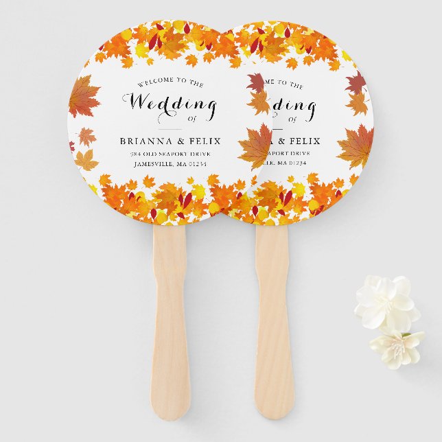 Rustikale Herbstblätter Hochzeit Fächer (Vorne und Hinten)