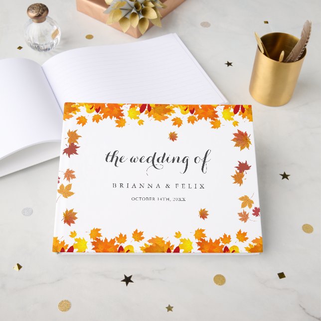 Rustikale Herbstblätter-Hochzeit Gästebuch (Vorderseite Offen)