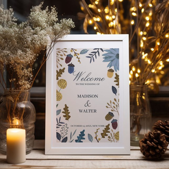 Rustikale Herbstblätter Hochzeit im Herbst Poster (Rustic autumn leaves fall wedding invitation poster)