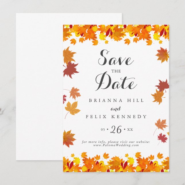 Rustikale Herbstblätter Hochzeit Save The Date (Vorne/Hinten)