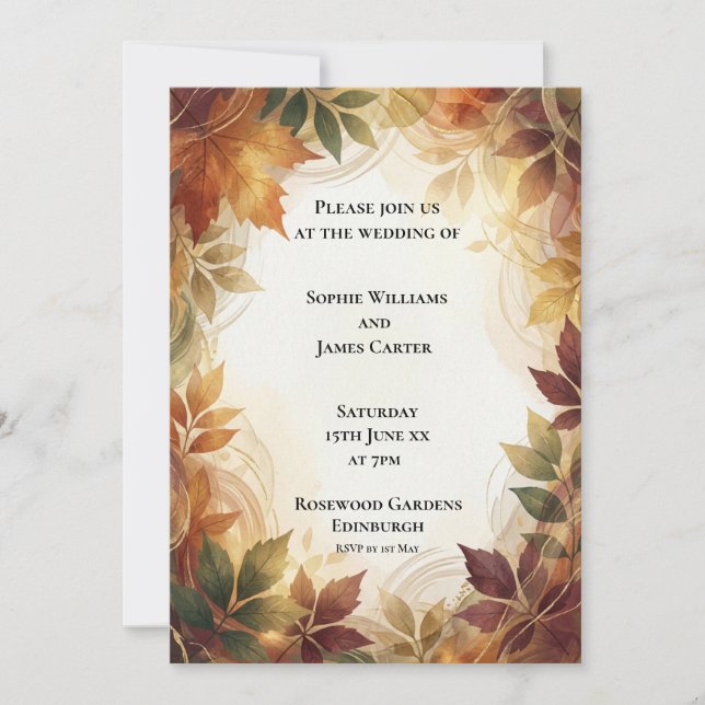 Rustikale Herbstblätter Hochzeitseinladung Einladung (Vorderseite)