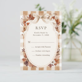 Rustikale Herbstblätter Karo-Hochzeit RSVP Karte