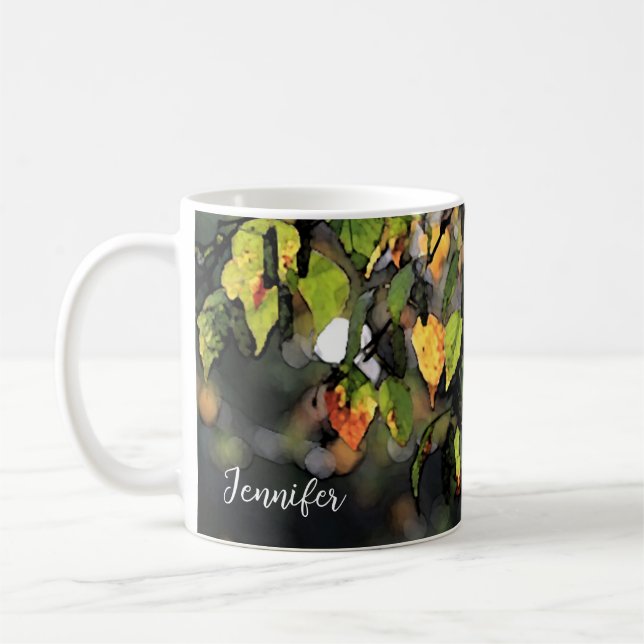 Rustikale Herbstblätter mit Monogramm Kaffeetasse (Links)