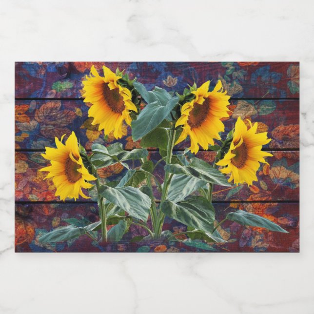 Rustikale Herbstblätter und Sonnenblumen (Einzelnes Label)