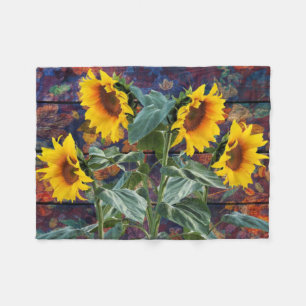 Rustikale Herbstblätter und Sonnenblumen Fleecedecke