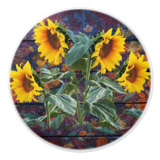 Rustikale Herbstblätter und Sonnenblumen Keramikknauf