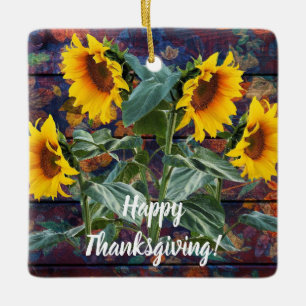 Rustikale Herbstblätter und Sonnenblumen Keramikornament