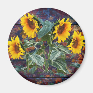 Rustikale Herbstblätter und Sonnenblumen Magnet