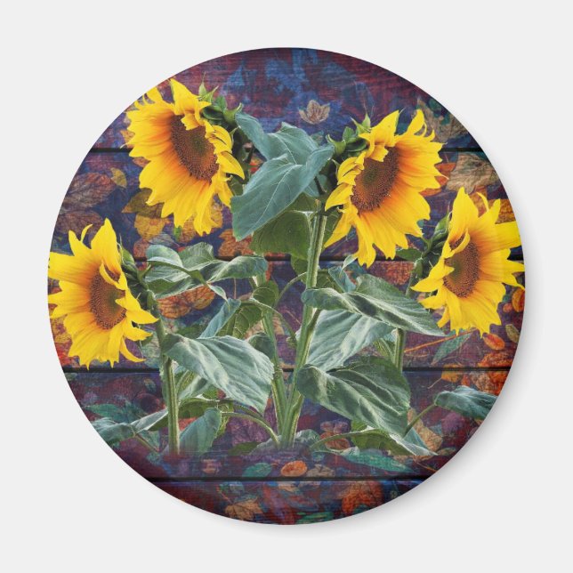 Rustikale Herbstblätter und Sonnenblumen Magnet (Vorne)