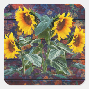Rustikale Herbstblätter und Sonnenblumen Quadratischer Aufkleber