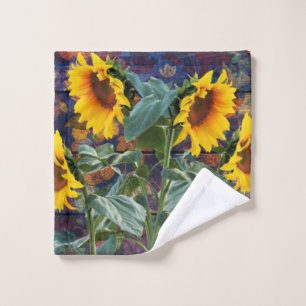 Rustikale Herbstblätter und Sonnenblumen Waschlappen