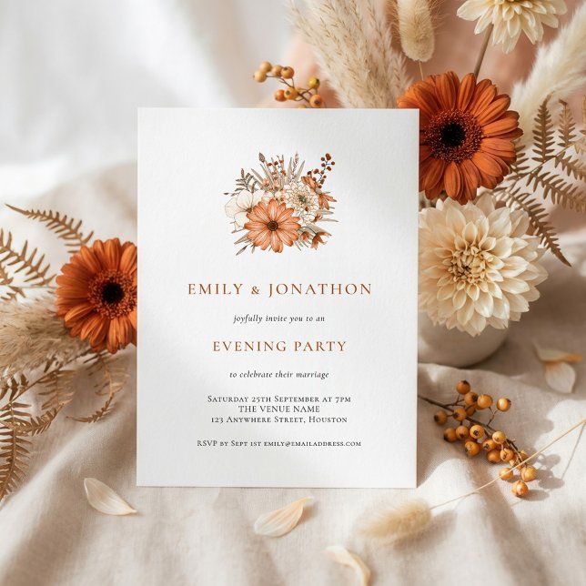 Rustikale Herbstblumen Hochzeitsabendparty  Einladung (Von Creator hochgeladen)