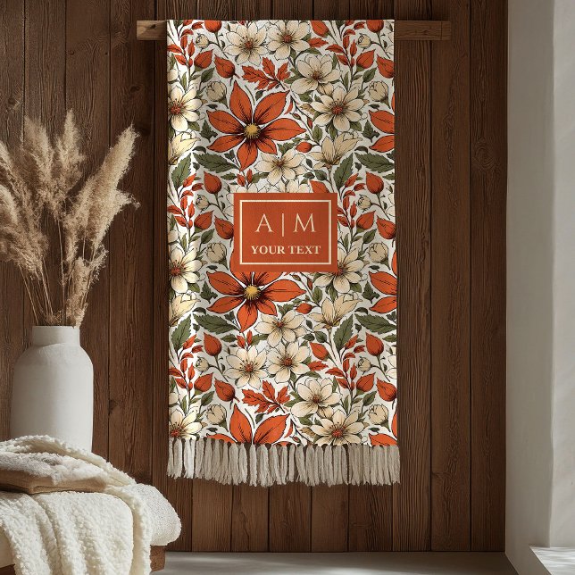 Rustikale Herbstblumen-Kupfer-Terrakotta-Oliv-Deck Fleecedecke (Rustic Fall Flowers Copper Terracotta Olive Blanket

)