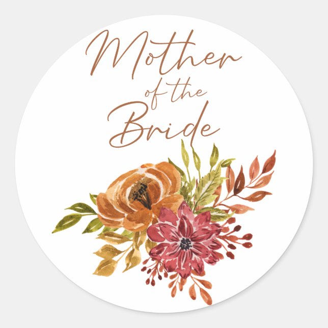 Rustikale Herbstblumenmutter Hochzeit der Brautpaa Runder Aufkleber (Vorderseite)
