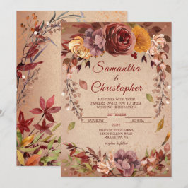 Rustikale Herbstblüte Burgund Amber Hochzeit im He Einladung
