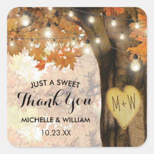Rustikale Herbstblüte Twinkle Lights Hochzeit Quadratischer Aufkleber