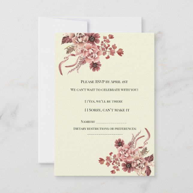 Rustikale Herbstblüten Cremes Hintergrund Wasserfa RSVP Karte (Vorderseite)