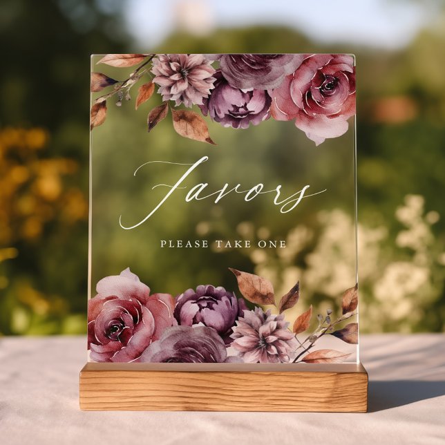 Rustikale Herbstblütenfavoriten Gastgeschenke Hoch Acrylschild (Please note: The wooden stand does not come with the sign. Zazzle sells a similar wood block.)