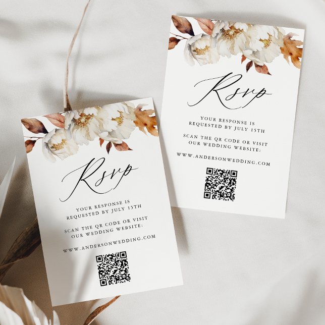 Rustikale Herbstblütenhochzeit QR-Code RSVP Karte (Von Creator hochgeladen)