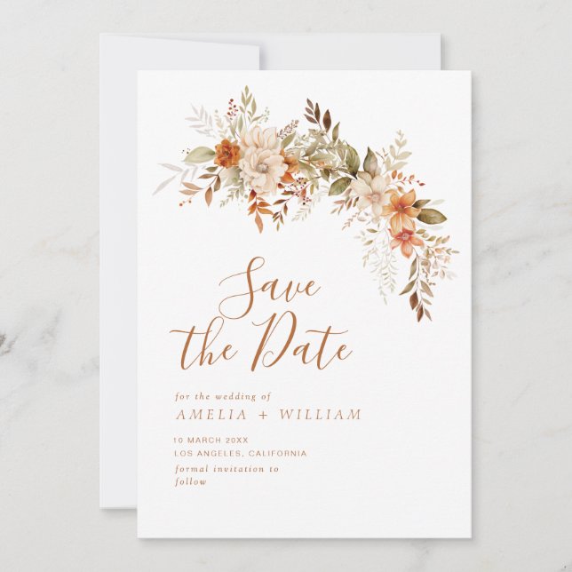 rustikale Herbstblütenhochzeit retten das Datum Save The Date (Vorderseite)