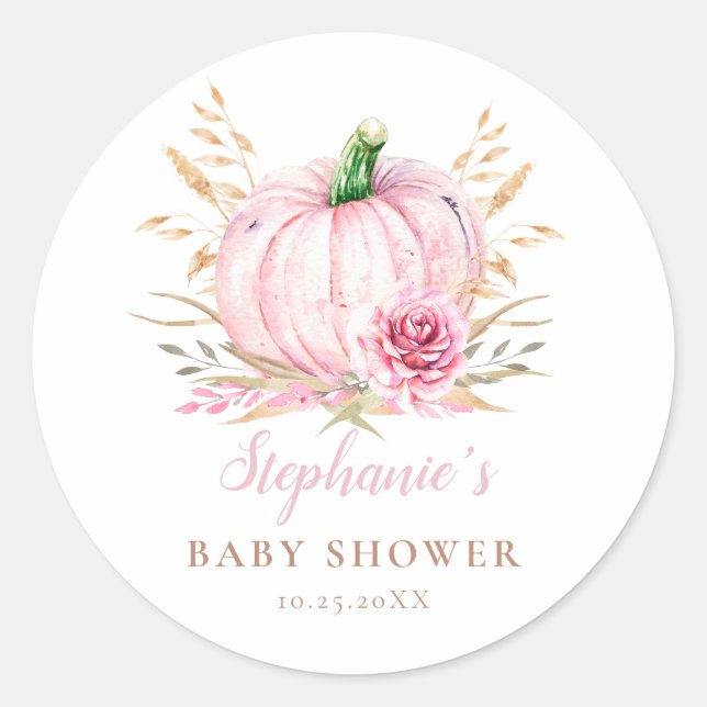 Rustikale Herbstboho Pumpkin Baby Girl Dusche Runder Aufkleber (Vorderseite)