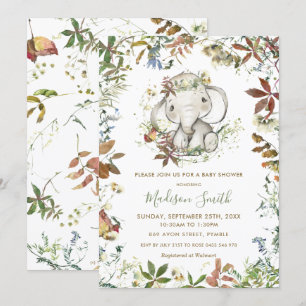 Rustikale Herbstelephant Gender Neutral Baby Dusch Einladung