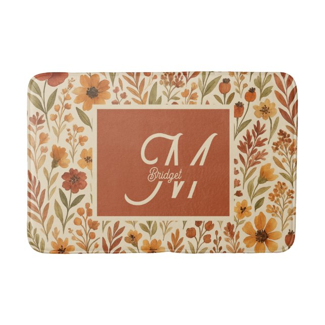 Rustikale Herbstfallvillen und florale Monogramm Badematte (Vorderseite)