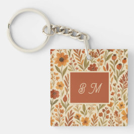 Rustikale Herbstfallvillen und florale Monogramm Schlüsselanhänger