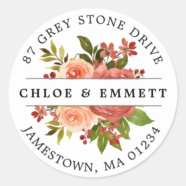 Rustikale Herbstfarben Blumenrücksendesiegel Runder Aufkleber (Vorderseite)