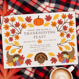 Rustikale Herbstfarben Truthahn Thanksgiving-Dinne Einladung