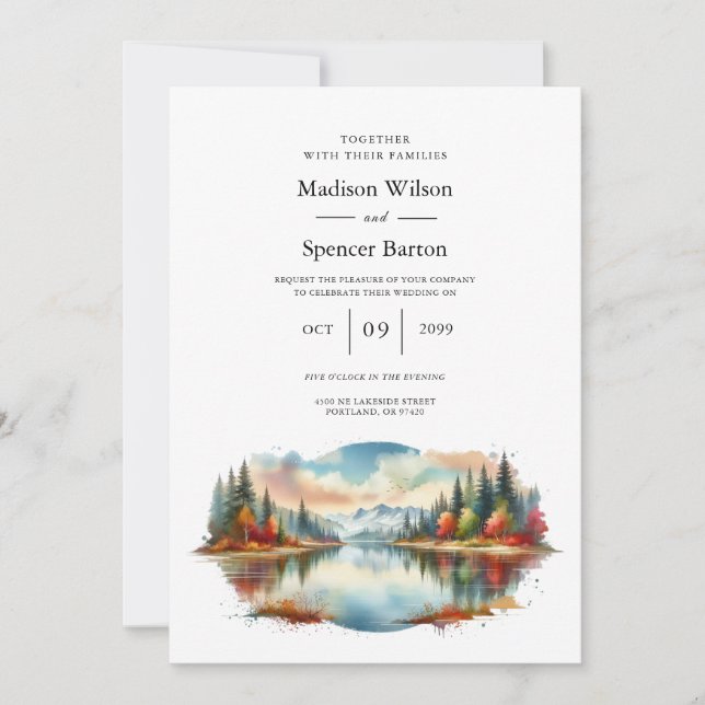 Rustikale Herbsthochzeit am See Einladung (Vorderseite)