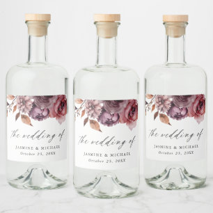 Rustikale Herbsthochzeit Marsala Floral Wedding Alkoholflaschenetikett