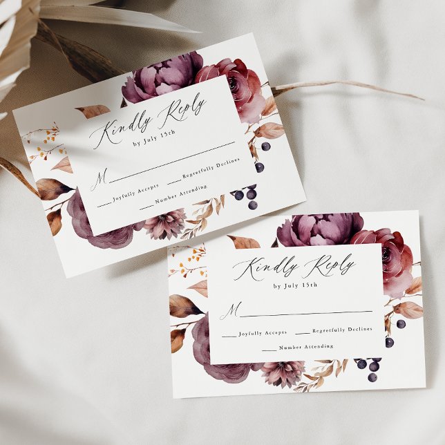 Rustikale Herbsthochzeit Marsala Floral Wedding RSVP Karte (Von Creator hochgeladen)