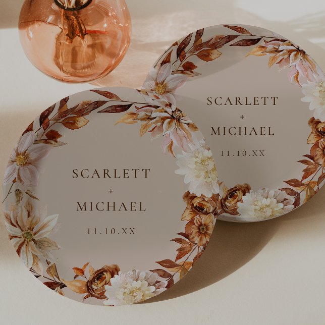 Rustikale Herbsthochzeit Pappteller (Rustic Fall Watercolor Floral Wedding Paper Plates by Painted Paperie
)