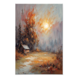 Rustikale Herbsthütte Landschaft Herbst Kunst Fotodruck