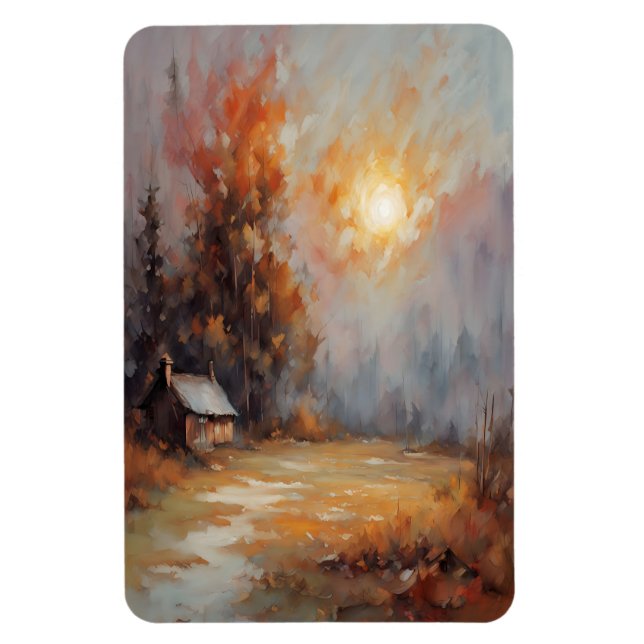 Rustikale Herbsthütte Landschaft Herbst Kunst Magnet (Vertikal)