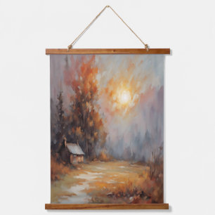 Rustikale Herbsthütte Landschaft Herbst Kunst Wandteppich Mit Holzrahmen