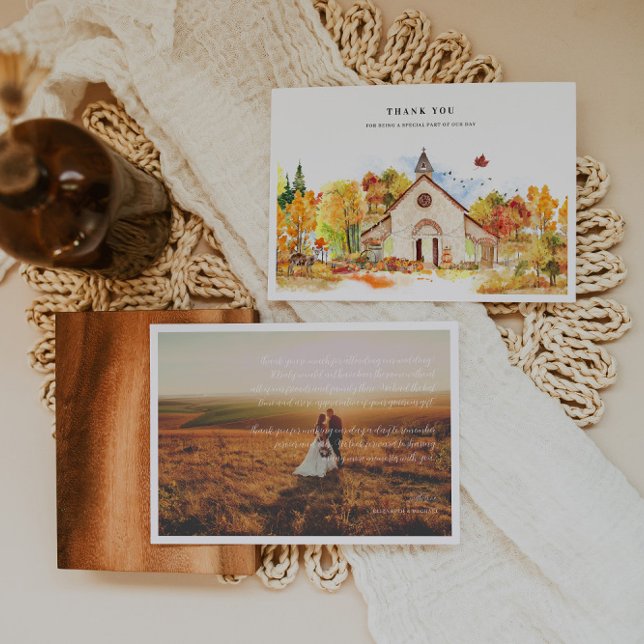 Rustikale Herbstkapelle Hochzeit Foto Vielen Dank Dankeskarte (Von Creator hochgeladen)