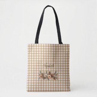 Rustikale Herbstkiefernzapfen Braun kariert Person Tasche